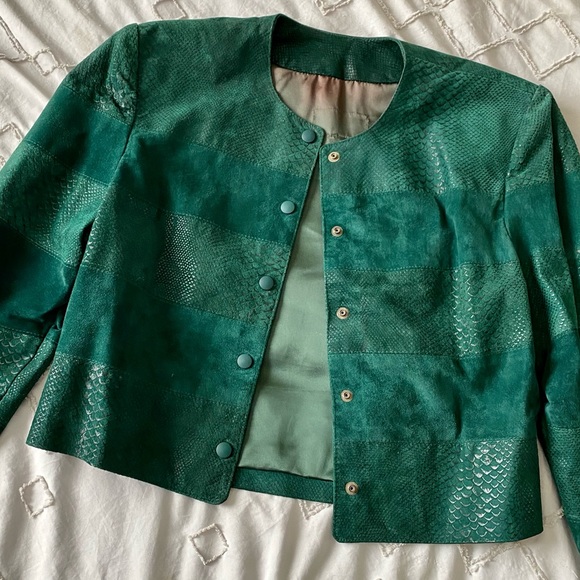 vintage 80s forest green suede jacket - Picture 5 of 15